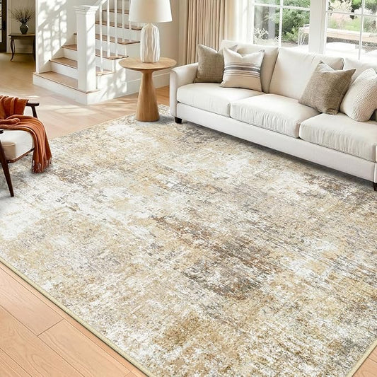 RELEANY Washable Area Rugs 6'x9' Non-Slip Modern Abstract Soft for Living Room Entryway Bedroom Nursery, Print Pattern, Neutral Brown Gray