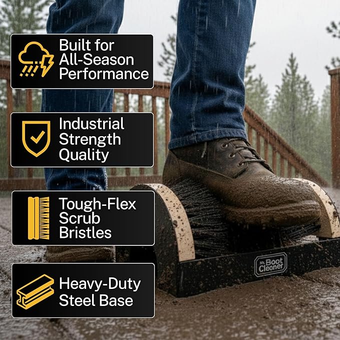 Heavy Duty Wooden Shoe Brush Cleaner Outdoor Floor Mount or Portable, Commercial Boot Scraper/Scrubber with Hardware