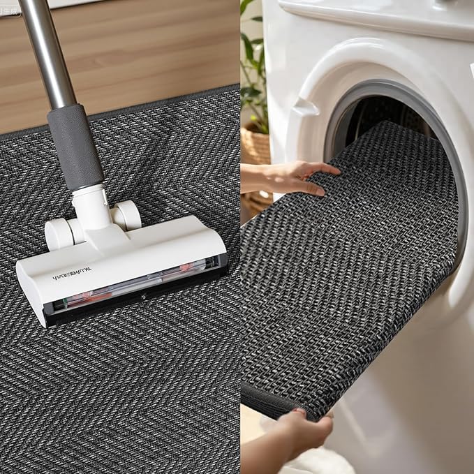 Ultra Thin Indoor Door Mat 36"x59", Washable Door Mat Indoor Entrance, Non Slip Rubber Backing Doormat Low-Profile Inside Entryway Mat, Unique Herringbone Design Entry Mat, Dark Grey (FOLD)