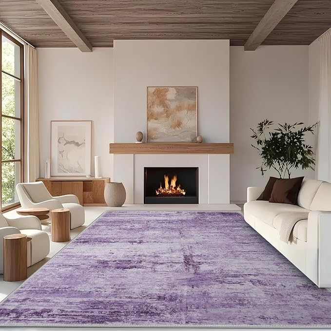 Abstract 10x14 Area Rug for Living Room Dining Room Home Office Bedroom Purple Grey