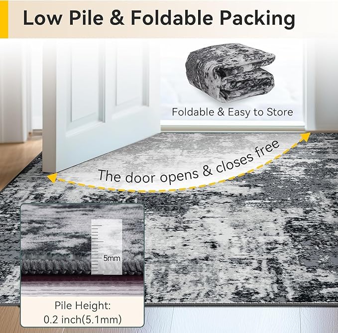 RELEANY Washable Area Rugs 6'x8' Non-Slip Modern Abstract Soft for Living Room Entryway Bedroom Nursery, Print Pattern, Black Navy Blue Gray
