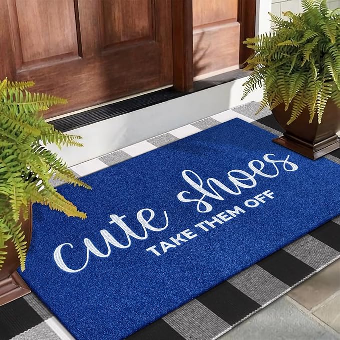 AOAOPQ Outdoor Rug Welcome Front Door Entrywa Mat, Washable Indoor Mats for Layered Door Mats Porch, Large 24"x36" Front Porch,Farmhouse Blue