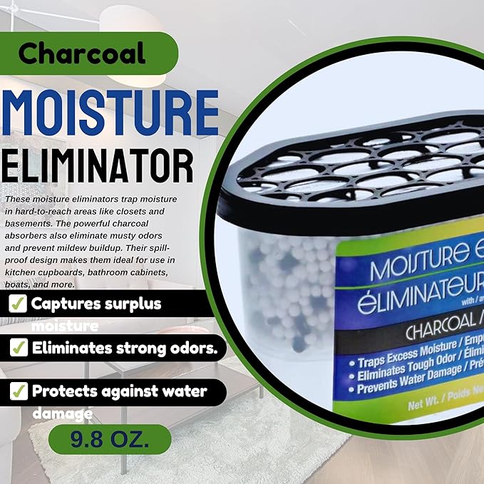 2-Pack Charcoal Moisture Absorber, 9.8 oz Humidity Control Odor Neutralizer for Home Office Closet Bathroom Basement Enclosed Spaces