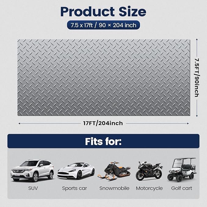 KRAOK Containment Mat, Garage Floor Mat 7.5x17ft, Stops Winter Salt Damage & Mess, 2mm Thickest PVC, Heavy Duty Waterproof Shield for Concrete, Easy Clean Cover for SUV, Truck, Car - Gray