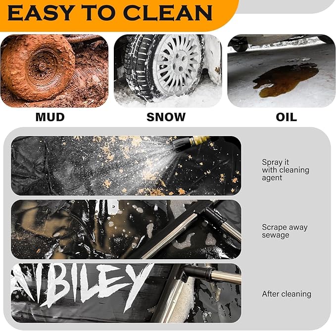 Garage Floor Mats for Under Car,7'9"x18',Non-Slip Garage Flooring Protector Parking Rugs Carpet,Heavy Duty Waterproof Rubber Containment Mat,Protect from Snow,Ice,Oil,Rain,Muds,with Squeegee,Velcro