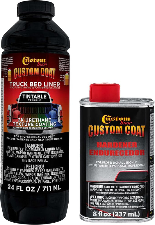 Custom Coat Tintable Base Only 1 Quart Urethane Spray-On Truck Bed Liner Kit - Easy 3 to 1 Mix Ratio, Just Mix, Shake and Shoot - Durable Textured Protective Coating, Prevent Rust