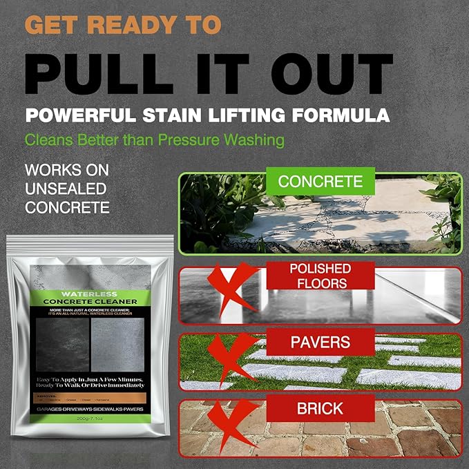Concrete Oil Stain Remover (7.1 OZ) – Waterless Oil Stain Cleaner for Concrete – for Driveway, Garage, Basement, and Walkway Surfaces – Up to 20 sq. ft.