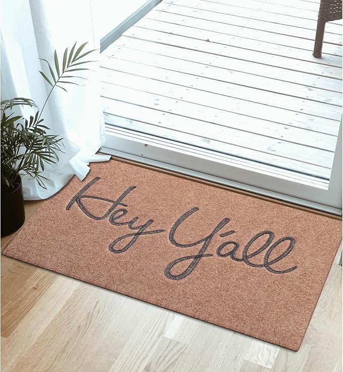 Indoor Door Mat Welcome Mats for Front Door Outdoor Brown Heavy Duty Backing Doormat Hey Y'all Mat for Home Decor Farmhouse Balcony Patio 28" x 18"