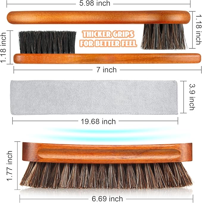 4 Pcs Horsehair Shoe Brush Kit Polishing Daubers Applicators Leather Care Brushes Shine Cleaning Cloth with Cloth(Shoe Brush Set D)