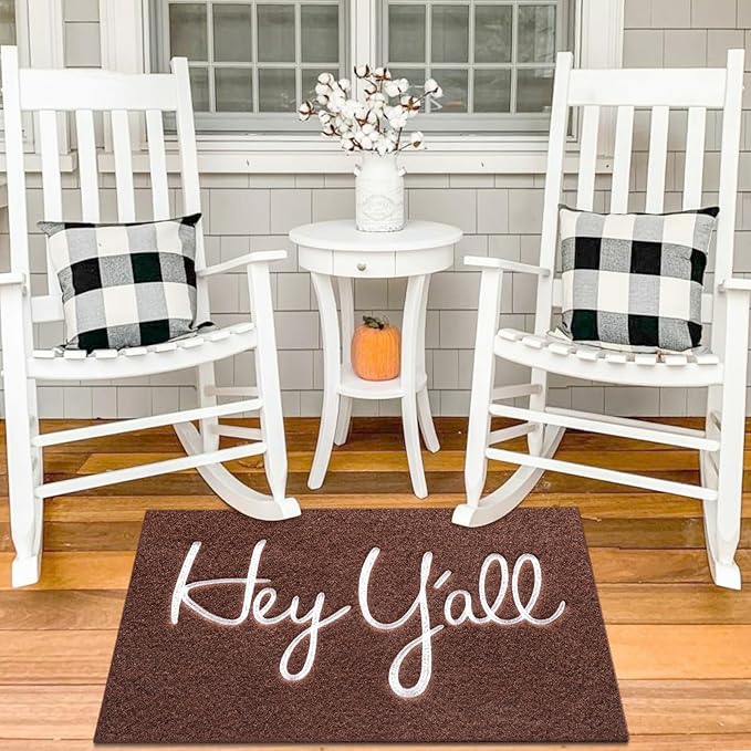 Front Door Welcome Mats for Outdoor Entry Hey Y'all Doormat Non Slip Rubber Mat for Home Decor Indoor Farmhouse Funny Kitchen Heavy Duty Backing Mats Patio Coffee 36" x 24"