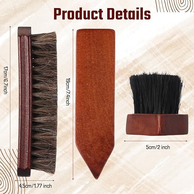 Vesici 5 Pcs Horsehair Shoe Polish Brush Kit Horse Hair Brush for Leather Boot Brushes Microfiber Cloth Leather Shine Polish Shoe Care Scrubber Clean Dauber Applicators