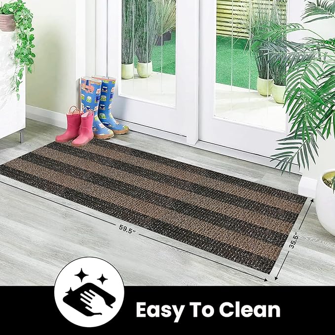 CLEAN MACHINE 10376916 Astroturf Dirt Trapper Doormat, 35.5" x 59.5", Patio Stripe Desert Taupe