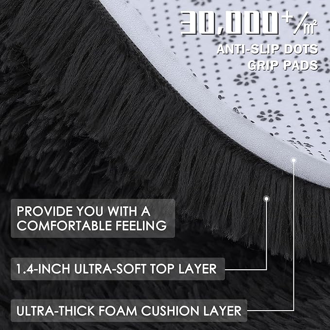 OLANLY 4x12 Area Rugs for Living Room Bedroom, Machine Washable Soft Fluffy Shaggy Bedside Rug, Indoor Floor Carpet for Kids Girls and Boys, Dorms, Nursery Rooms, Home Decor Aesthetic, Black