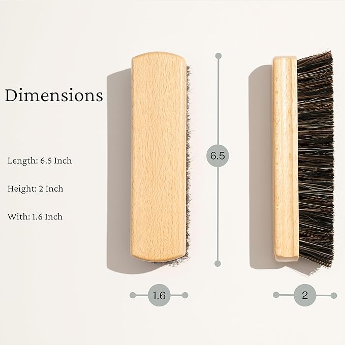 Konex Handcrafted Wooden Shoe Brush with Polished Finish - Shoe Cleaning Brush with Mix Horsehair and Tampico Bristles - Premium Shoe Brushes for Cleaning by Konex