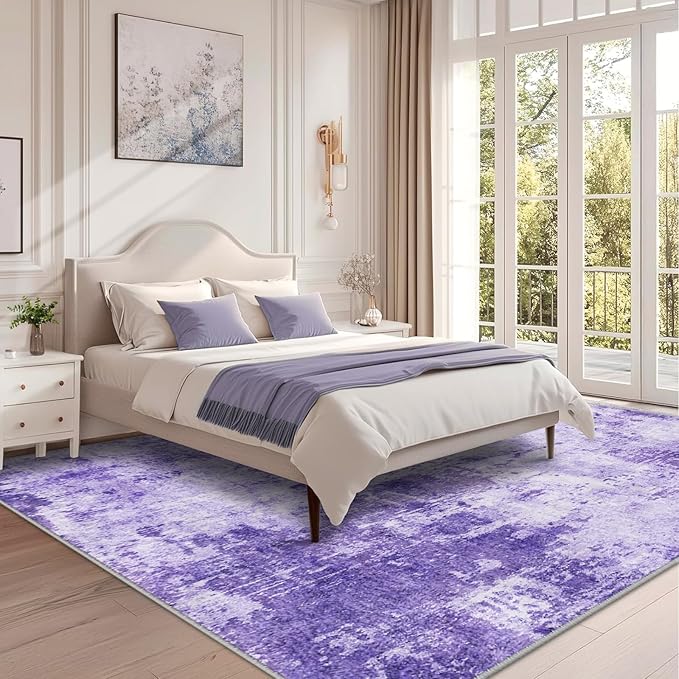 RELEANY Washable Area Rugs 8'x10' Non-Slip Modern Abstract Soft for Living Room Entryway Bedroom Nursery, Print Pattern, Purple Gray Pink White
