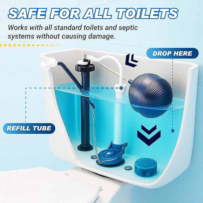 Shinefy Automatic Toilet Bowl Cleaner Tablets – 20 Tabs - Blue Gel Toilet Tank Cleaners, Hard Water Ring Remover, Septic-Safe Heavy-Duty Stain & Smell Eliminator, Toilet Cleaning & Deodorizer