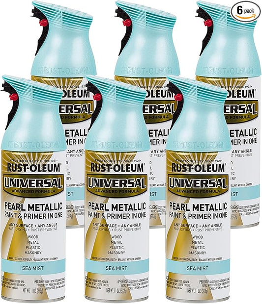 Rust-Oleum 301551-6PK Universal All Surface Pearl Metallic Spray Paint, 11 oz, Sea Mist, 6 Pack