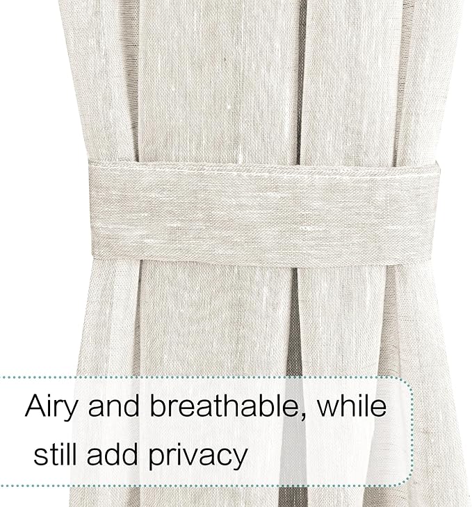 H.VERSAILTEX Linen French Door Curtains Semi Sheer Light Reducing Privacy Doors Window Cover with Tieback | Rod Pocket 1 Panel Door Shades for Glass Living Room Doorways,52" W x 72" L,Ivory