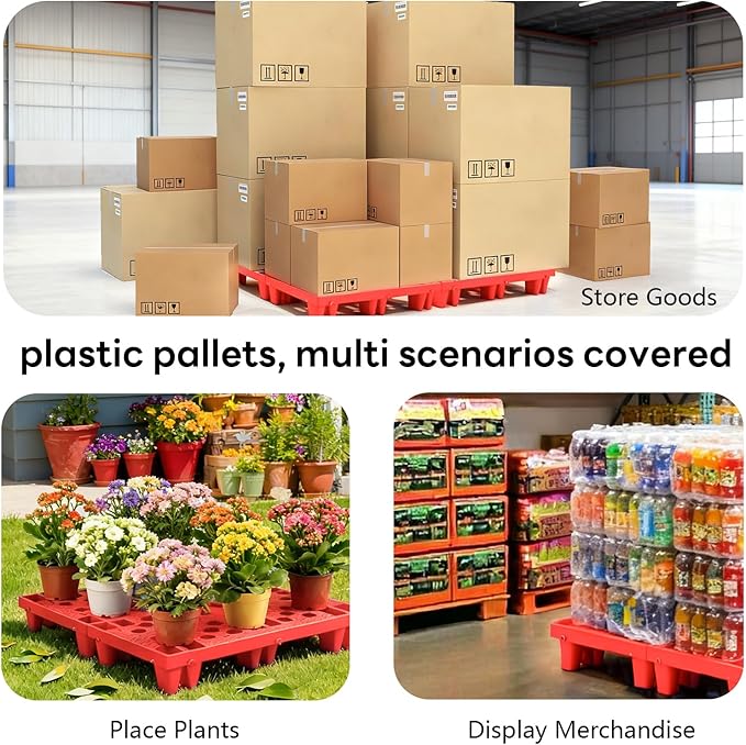 6pcs Red Plastic Pallets, Lightweight Nestable Polyethylene Pallets, Moisture-Proof Floor Pallets, Mini Spliceable Plastic pallets for Basement Storage Kitchen Garages L 19.7" x W 11.8"x H 3.9"