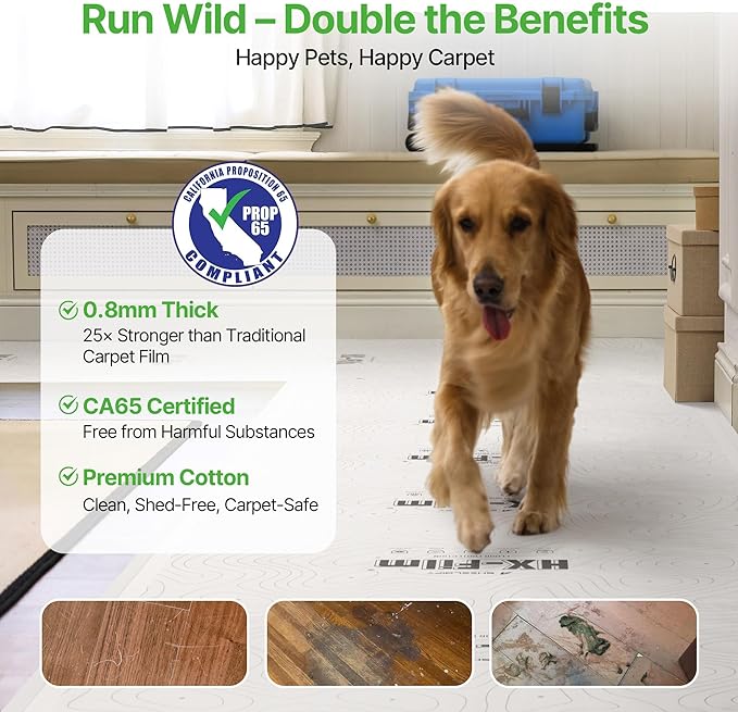 39" x200' Heavy-Duty Floor Protection | Construction Grade Carpet Protector | Drop Cloth Plastic Film for Hardwood Floors | Waterproof Painters Covering with No Residue(Summit White)