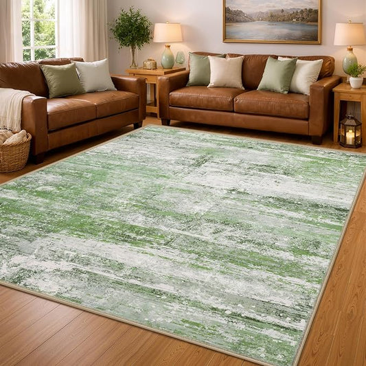 Abstract 8x10 Area Rug for Living Room Dining Room Home Office Bedroom Sage Green