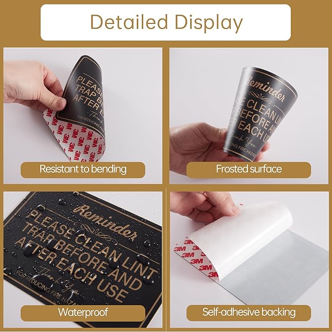 2PCS Clean Lint Trap Reminder Sign, Self-adhesive Waterproof and Anti-fading Clean Lint Trap Before and After Each Cycle sticker for Dryer, Essentials for Hosts and Guests Bathroom Sign