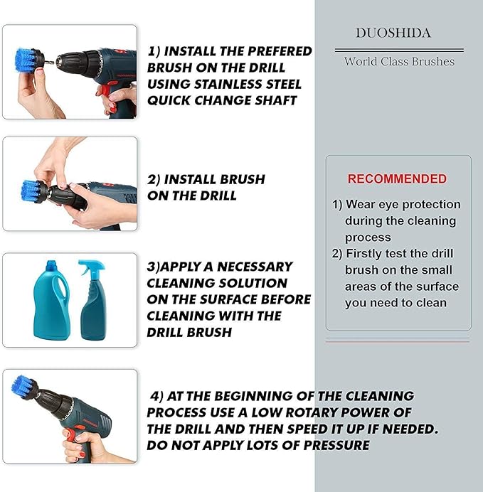 2 inch Diameter Drill Powered Stiff Scrub Cleaning Brush Heavy Duty Cleaning Applications for Bathroom Surfaces, Tile and Grout, Hard Water Stains, Rust (Red)