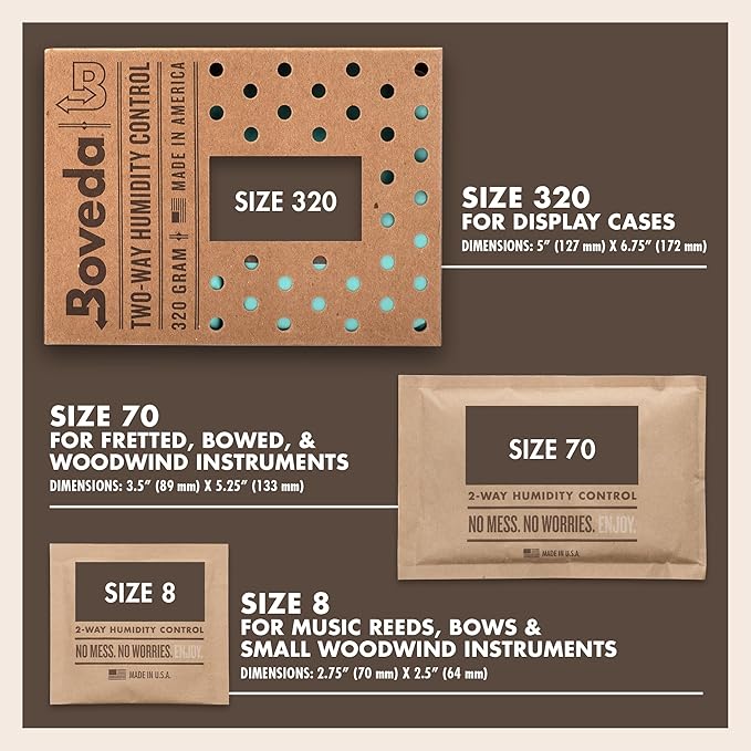 Boveda High-Absorbency 49% Two-Way Humidity Control Pack for Music Instruments in Extreme Humidity – Single – Size 40 – Prevents Warping & Cracking of Wooden Instruments – Individually Wrapped