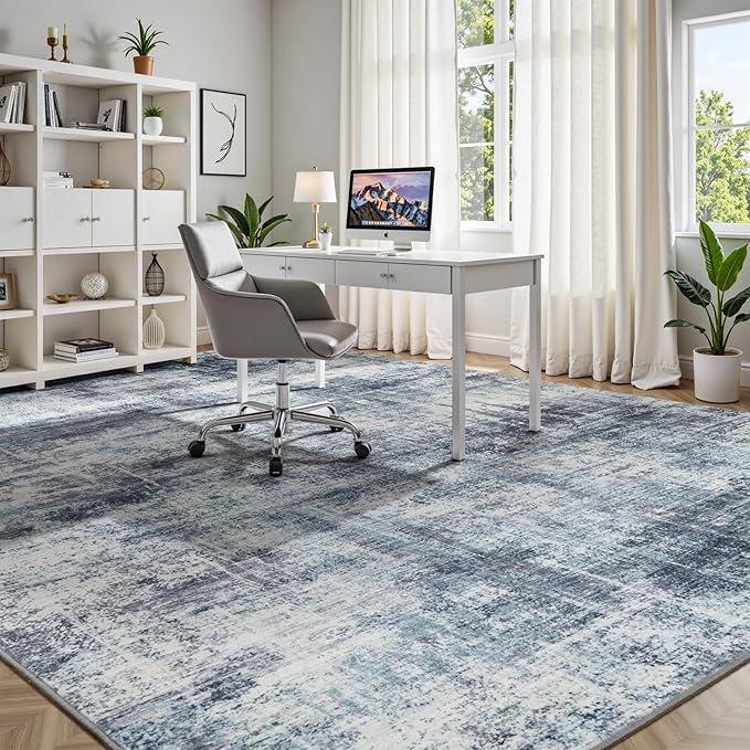 Lofus 5x7 Area Rug for Living Room, Blue Abstract Rugs with Non-Slip Backing, Neutral Modern Washable Carpet for Bedroom Dining Room Home Office Nursery Indoor