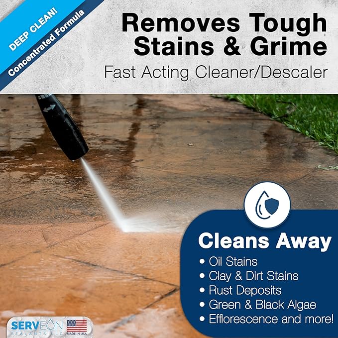 Serveon Sealants Concrete Cleaner (Concentrated Formula) Grout Stone Cleaner Water-Based Commercial Grade Outdoor Indoor Oil Stain Remover for Driveways Pavers Patios (1 Gallon) H2600