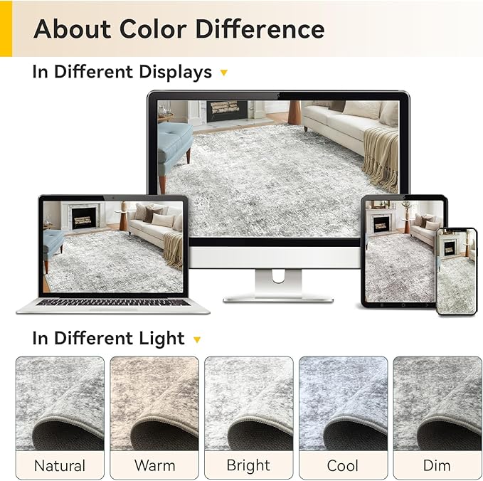 RELEANY Washable Area Rugs 2'x3' Non-Slip Modern Abstract Soft for Living Room Entryway Bedroom Nursery, Print Pattern, Gray White Grey