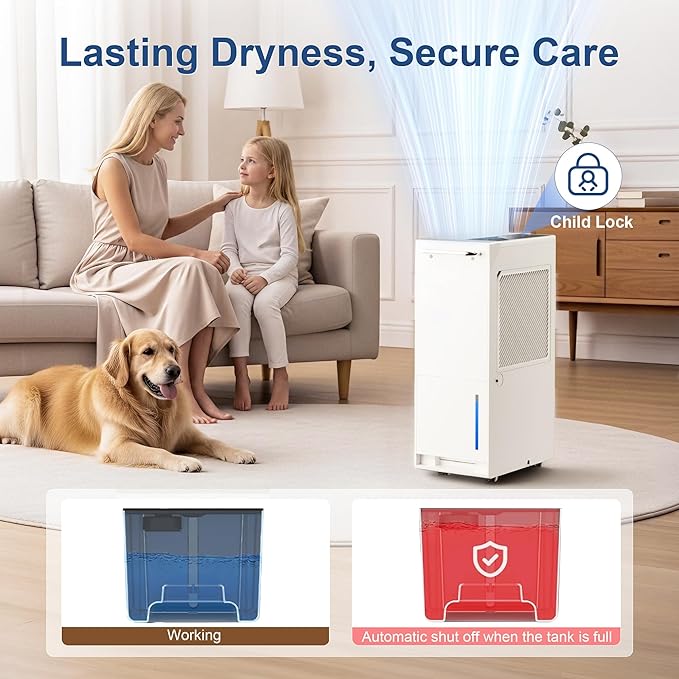 Max 100 Pint Portable Dehumidifier 5500 Sq.Ft, Dehumidifier with Drain Hose for Basement&Home, 204 OZ Water Tank, Auto Defrost, Smart Humidity Control, Energy Efficient&Quiet for Large Room Bathroom