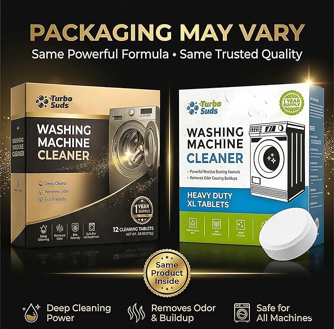 Washing Machine Cleaner Tablets | Eliminates Odors | Deep Cleans Washer Internals | Heavy Duty Descaler | Unscented | Compatible with HE Front Load & Top Load Washers | 12 XL Tablets (1 Year Supply)