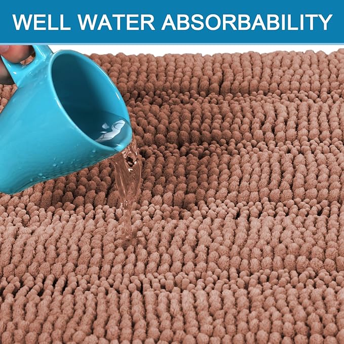 H.VERSAILTEX Bath Rugs for Bathroom Non Slip Bath Mats Extra Thick Chenille Striped Bath Rug Runners 47" x 17" Absorbent Fluffy Soft Shaggy Mats Dry Fast Plush Area Carpet for Bath Room - Muted Clay