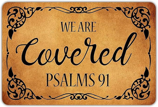 We are Covered Psalms 91 Doormat Mat for Home Indoor Farmhouse 16x24 inch