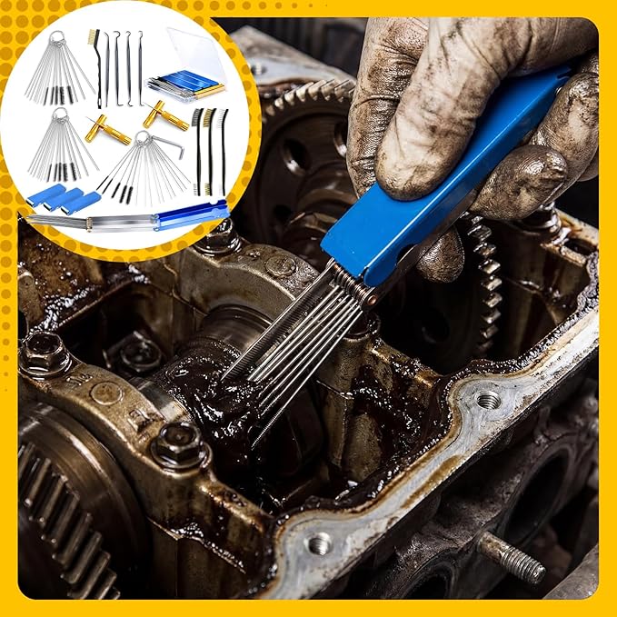 Carburetor Cleaner Kit Torch Tip Cleaner Set, Includes Brush Needles Nylon Brushes Hexagonal Wrench Scraper and Cleaning Hooks Aluminum Case for Motorcycle ATV (17,Storage Box)
