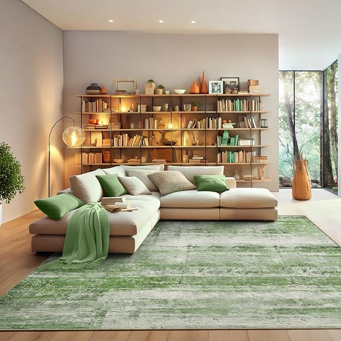Abstract 4x6 Area Rug for Living Room Dining Room Entryway Sage Green