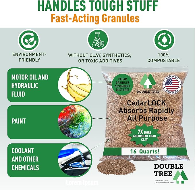 CedarLock All-Purpose Absorbent – Nature’s Heavy-Duty Spill Solution, Made from 100% Incense Cedar, Oil Spill Kit Granules, Organic Absorbent Granules, All Types Of Liquid Spills (1 Bag 16 Quarts)