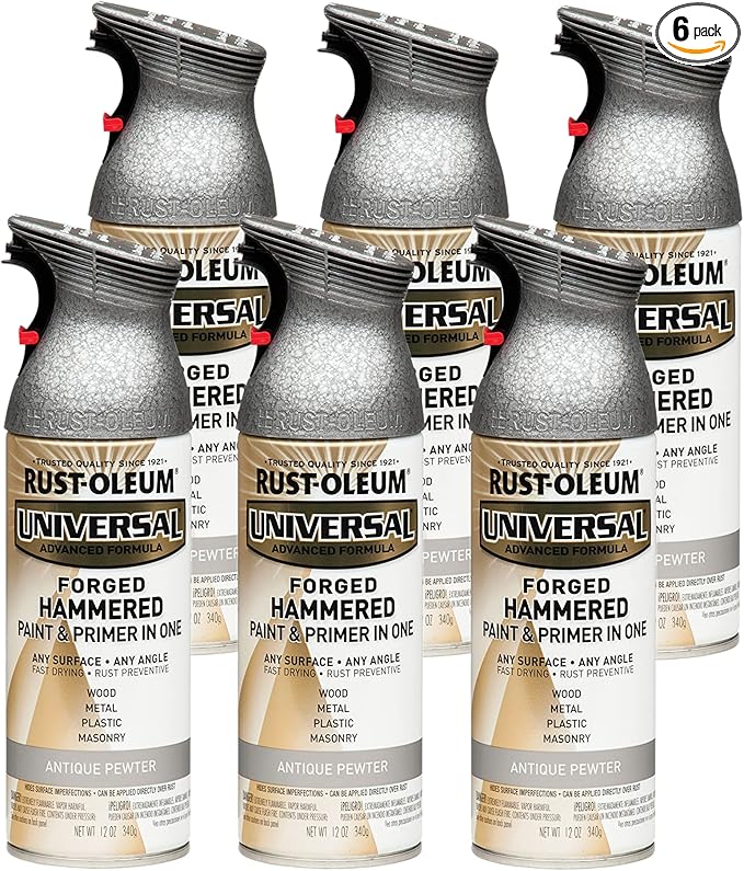 Rust-Oleum 271481-6PK Universal All Surface Forged Hammered Spray Paint, 12 oz, Antique Pewter, 6 Pack
