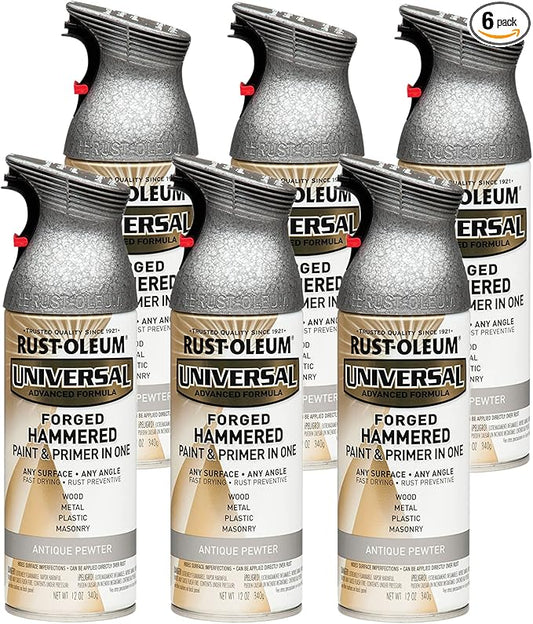 Rust-Oleum 271481-6PK Universal All Surface Forged Hammered Spray Paint, 12 oz, Antique Pewter, 6 Pack