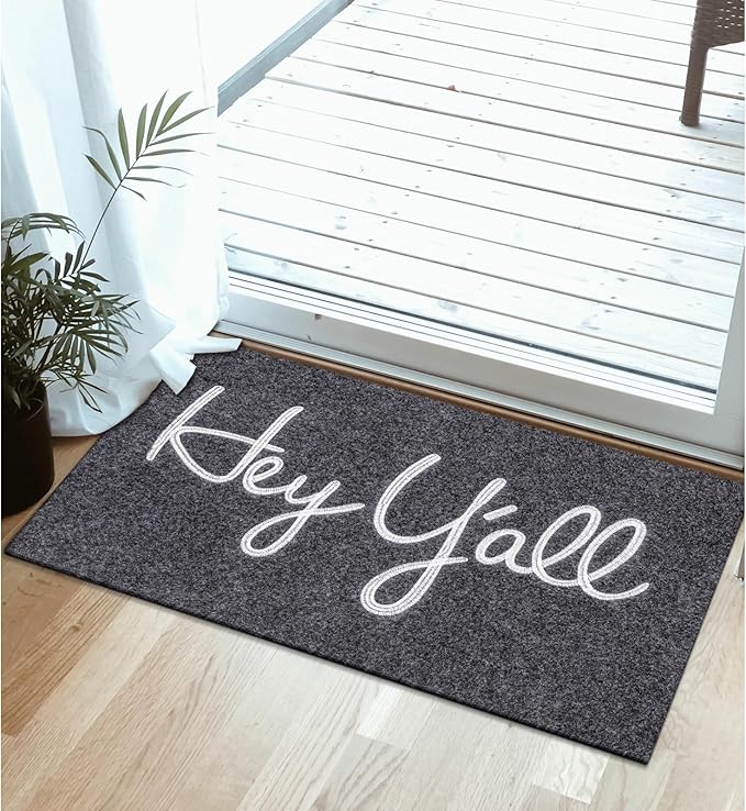 Front Door Indoor Outdoor Entrance Doormat Grey Rubber Welcome Door Mat Hey Y'all Doormat Anti Slip Easy to Clean Corridor Patio Entry Mat