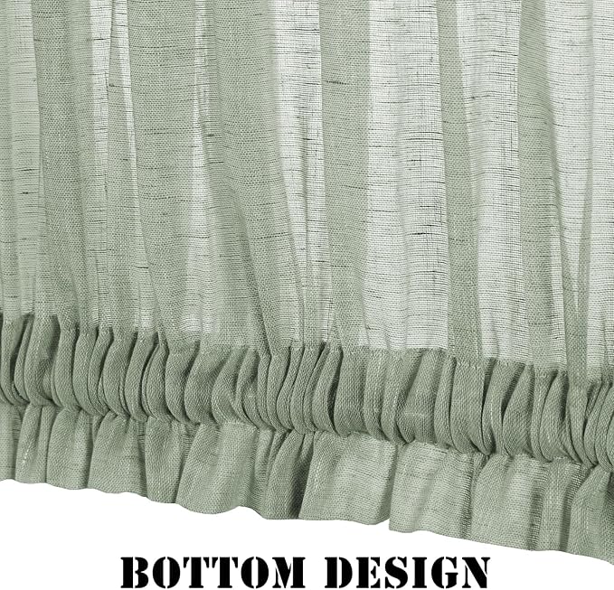 H.VERSAILTEX Door Window Curtain Sliding Door Curtains Side Light Curtains Sage 72 Inch Linen Texture Semi Sheer French Door Panels for Glass Door Window - 24 Inches Width - 1 Panel