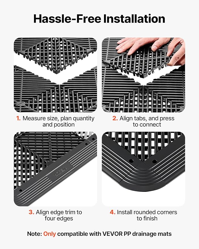 VEVOR Transition Edge Kit, 11-Piece, Durable PP Interlocking Modular Garage Floor Edging, Easy Installation, Only Compatible with VEVOR Drainage Mats, Black，Female