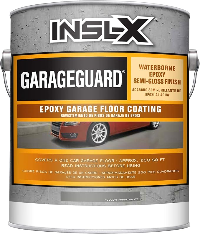 INSL-X Garage Guard Waterbased Epoxy Semi-Gloss Floor Paint, 1 Gallon Kit, Showroom Gray