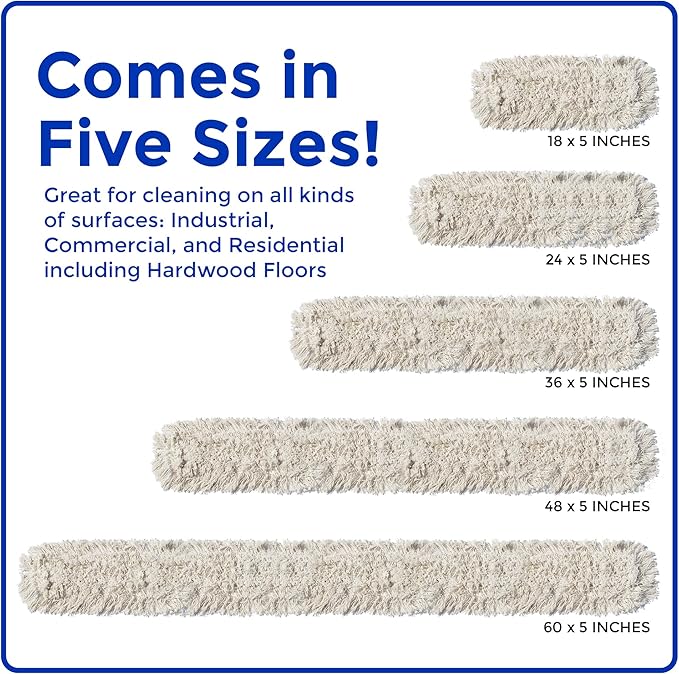 Nine Forty 48" Premium Cotton Dust Mop Kit - Heavy Duty Mop Head with Wood Handle for Industrial, Commercial, and Residential Cleaning - Dry Floor Duster for Hardwood Surfaces - White