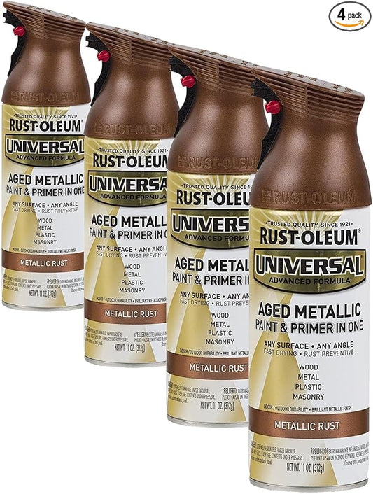 Rust-Oleum 285072 Universal All Surface Aged Metallic Spray Paint, 11 oz, Metallic Rust (Pack of 4)