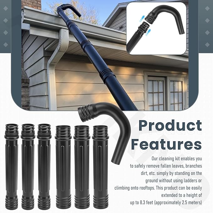 AMTHKNO AGC1000 Gutter Cleaning Attachment Kit/Leaf Blower Tools Mounting Bracket Kit for EGO 530CFM / 580CFM / 575CFM / 650CFM/ 615CFM/LBX6000 Leaf Blowers/Overall Length 9 feet - Black