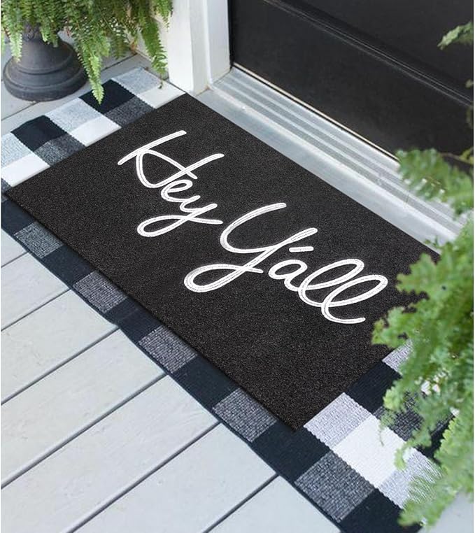 Front Door Welcome Outdoor Mats, Hey Y'all Doormat Rubber Heavy Duty Backing Mats for Home Decor Indoor Farmhouse Funny Kitchen Mats Patio Black 36" x 24"
