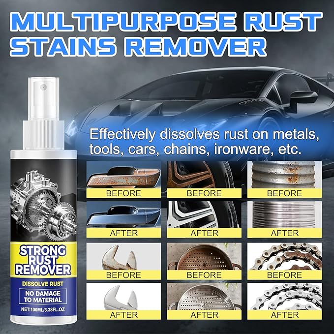 2pcs Rust Remover Spray for Metal, Upgrade Rust Remover Spray, Multipurpose Rust Stain Remover, Heavy Duty Metal Cleaner for Metal, Vehicles, Tools, Cars, Chains