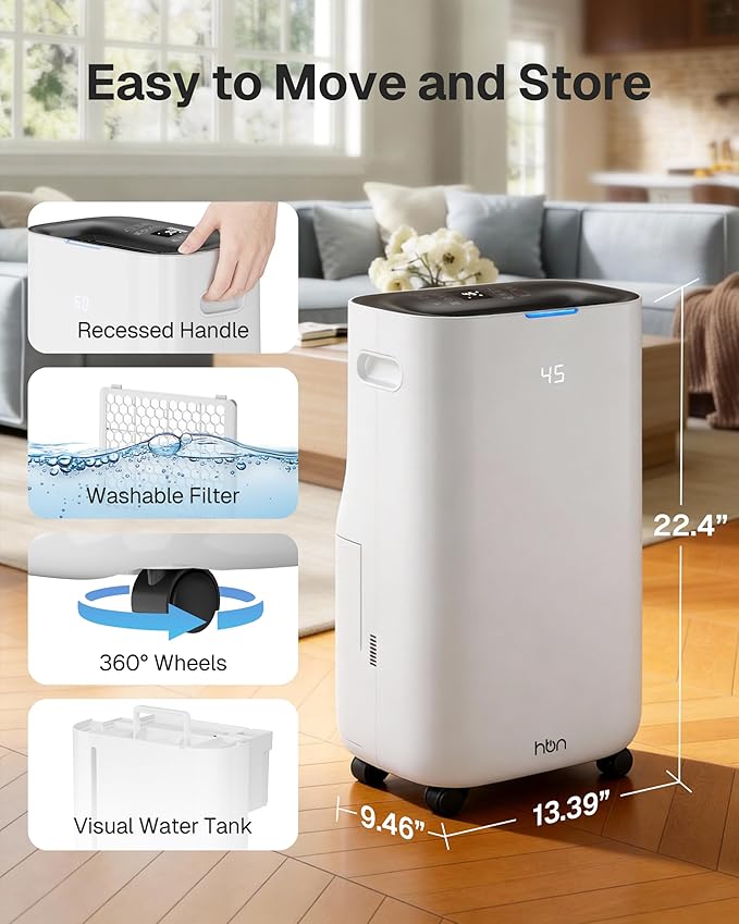 4500 Sq.Ft Dehumidifier for Basement and Large Rooms Max 80 Pint/Day Dehumidifiers with Drain Hose Smart Humidity Control 1.71Gallon Water Tank 24h Timer for Home, Bedroom, RV, Bathroom,
